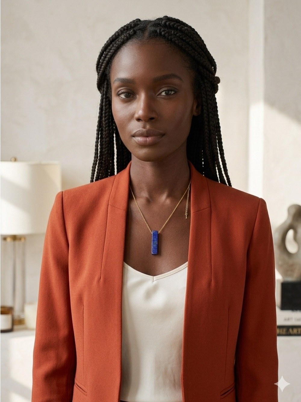 Gold toned Chain Necklace with Blue Lapis Pendant